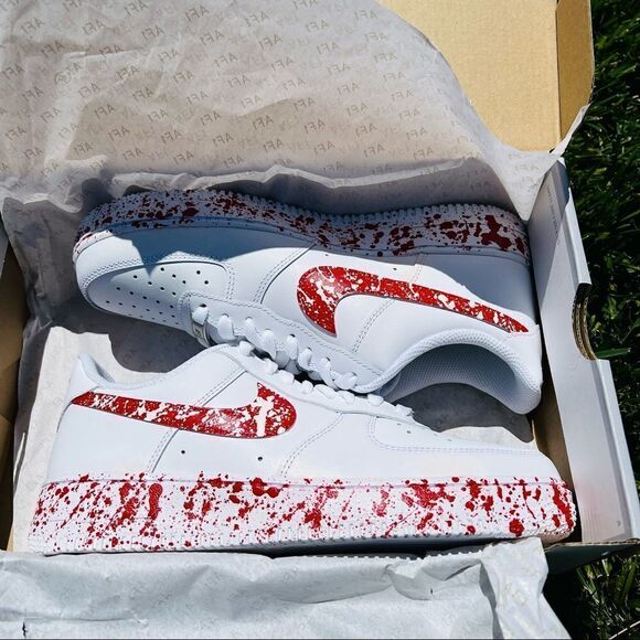 Nike custom Air Force 1 Red & White Splatter Sneakers NWB - Picture 6 of 6